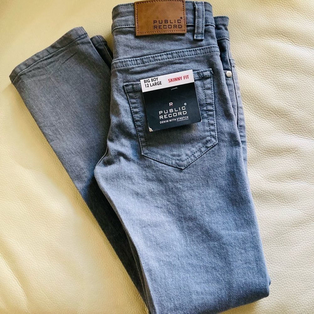 Public Record Gray Ripped Jeans Skinny Fit Big Boy 12 Large